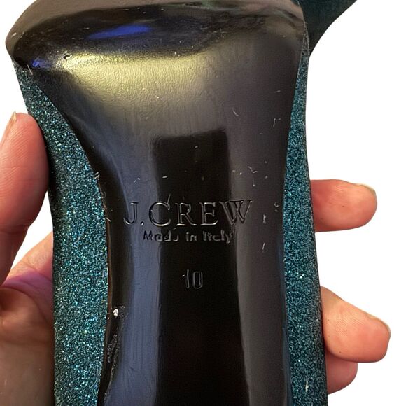J CREW Teal Black Glitter Sparkles Captoe Heel Size 10 Pump Holiday Shoe - Picture 6 of 13